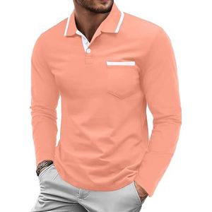 Heren Poloshirt Lange Mouwen - Katoen, Casual, Met Borstzak