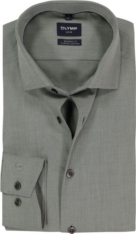 OLYMP - 24/7 Luxor - Overhemd - Groen - Modern Fit - Mouwlengte 7 - Strijkvriendelijk