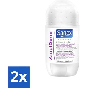 Sanex Advanced - Gevoelig - Deodorant Roller - 24h Anti-Transpirant - Geavanceerd Atopiderm - 50 ml - Voordeelverpakking - 2 stuks