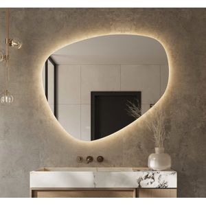 Organische badkamerspiegel met indirecte verlichting, verwarming, instelbare lichtkleur en dimfunctie 120×101 cm