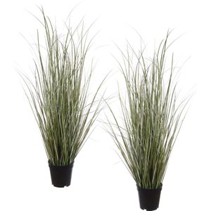 Louis Maes Quality kunstplant - 2x - Siergras sprieten helmgras - donkergroen - H75 cm - in pot
