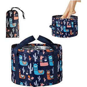 Draagbare opvouwbare voetenbak/bad/kampeervoetenbad/wasbak - cartoon alpaca patroon, blauw