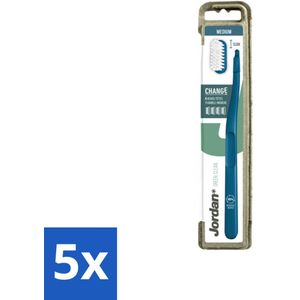 5 x Jordan - Tandenborstel - Green Change - Medium - 4 Opzetborstels & 1 Houder - Tandenborstel - Vervangbare Kop - Duurzaam Poetsen - Milieuvriendelijk - Medium Borstelharen