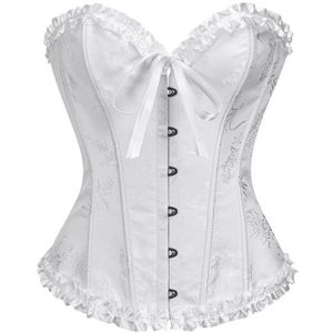 Dames Off-Cuff Hartvormig Korset - Zwart - Push-Up Korset - Vintage Middeleeuws - Strikband Taille met Subtiel Bloemenpatroon - Korset Top - Verbetert Rondingen en Biedt Buste Ondersteuning - Ontwerp - Wit