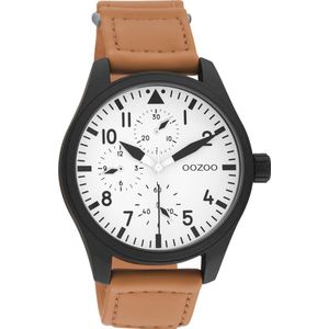 OOZOO Timpieces - Zwarte horloge met oranje klittenband polsband - C11005