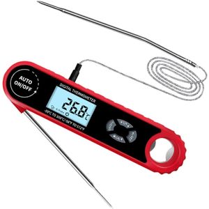 Direct afleesbare vleesthermometer 2-in-1 dubbele sonde zwaartekrachtvoedselthermometer voor keukenoven waterdicht groot LCD-digitaal display kookthermometer met achtergrondverlichting/temperatuuralarm - Keukenthermometer