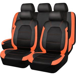 Leren Stoelhoes - Zwart en Oranje - Ademend - Universele Autostoelhoes - Complete Set
