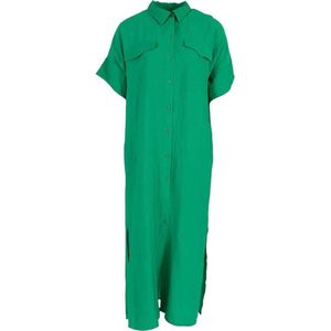 Groene Maxi Blouse Jurk - Lange Blouse Jurken met zakken & split - Maat S/M - Groen