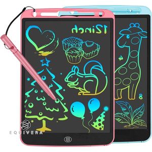 Equivera LCD Schrijfbord 2-Pack 12-Inch Tekentablet met Styluskoord - Digitale Notitieblokactiviteit voor Kinderen In het Vliegtuig - Perfect Cadeau Tekentafel voor Jongens en Meisjes (Roze-Blauw) met Gratis App Digitaal notitieblok