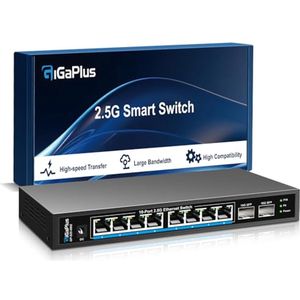 10-poorts 2.5Gb Ethernet Switch met 8 Poorten en 2 SFP+ Poorten - Ventilatorloze Netwerkswitch voor NAS/PC en WiFi6