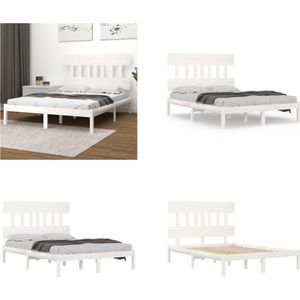 vidaXL Bedframe massief hout wit 150x200 cm 5FT King Size - Bedframe - Bedframes - Tweepersoonsbed - Bed