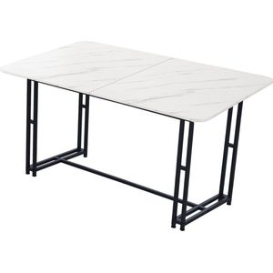Merax Eettafel 140x80cm - Tafel in Marmerlook - Keukentafel met Metalen Poten - Wit met Zwart