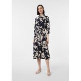comma - Midi-overhemdjurk - Blauw - Met Ceintuur - 3/4 Mouwen