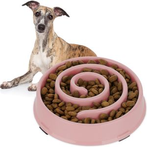 Relaxdays anti-schrokbak - voerbak tegen schrokken - 600 ml - plastic eetbak voor honden - roze