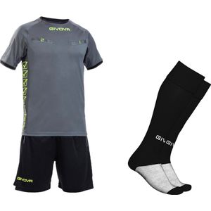 Scheidsrechters tenue compleet met sokken, Givova KIT FLAG, Grijs/Zwart/Fluo Geel, maat L