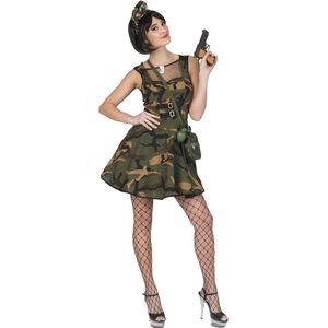 Funny Fashion - Leger & Oorlog Kostuum - Op Slag Gewonnen Leger Militair - Vrouw - groen,bruin,wit / beige - Maat 36-38 - Carnavalskleding - Verkleedkleding