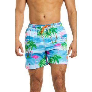 OppoSuits Flaminguy - Heren Zwembroek - Flamingo Shorts Met Ritsen en Zakken - Blauw