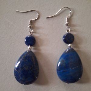 Gemstones-silver oorhangers lapis lazuli oorbellen druppel 3,5 cm lang 925-sterling zilver haken