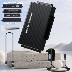 Gsedaox - USB 3.0 naar SATA/IDE 2,5/3,5 inch harde schijfadapter - 3 in 1 - met 40 cm stroomkabel - Zwart