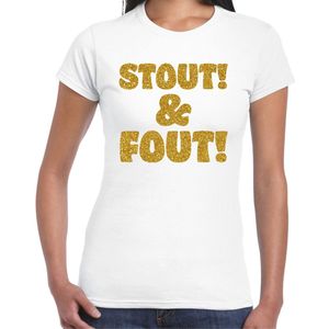 Bellatio Decorations Verkleed T-shirt dames - stout! en fout! - wit - glitter goud - themafeest fout/goud/stout S