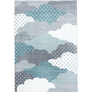 Pochon - Tapijt Bambi - Blauw - 230x160x1 - Vloerkleed - Wolken - Laagpolige Vloerkleed - Kortpolige Vloerkleed - Vloerkleed voor Kinderkamer - Speelkleed - Rechthoekige Tapijt - Rechthoekige Vloerkleed