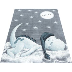 Vloerkleed kinderkamer Bambi - Dino - blauw - 160x230 cm