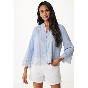 Embroidery Blouse With Gathering Details Dames - Light Faded Blauw - Maat L