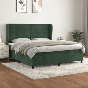 vidaXL Boxspring Fluweel Donkergroen 180x200 cm Boxspringbed - Fluweel Bed - Donkere Kleuren - Tweepersoonsbed - King Size Bed - Pocketed Veren Matras - Hoofdbord - Boxspring