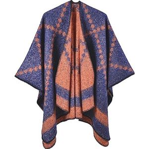 Elegante Dames Poncho Winter Sjaal - Warme Deken Cape in Marineblauw