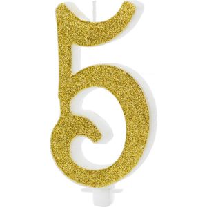 Partydeco - Verjaardagskaars 5 Glitter Goud