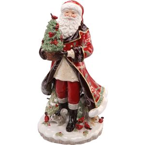 Goebel - Fitz and Floyd | Decoratief beeld / figuur Kerstman met boom Rood | Aardewerk - 50cm - kerst