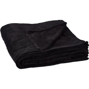 Relaxdays plaid extra groot - woondeken fleece - woonplaid zacht - xl bankdeken wasbaar - zwart
