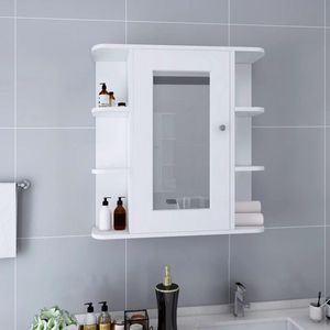 The Living Store Wandspiegelkast - badkamer - 66 x 17 x 63 cm - wit/zilver - glas en MDF