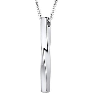 Twisted Long Bar Heren Ketting met Hanger - Minimalist - Zilver kleurig - Kettingen Mannen Dames - Cadeau voor Man - Mannen Cadeautjes Accesoires