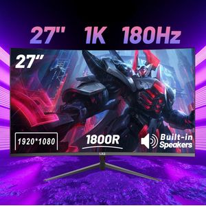 27 Inch Curved Monitor – Gaming Monitor – Pc Scherm – Computerscherm – Curved Display – 180Hz Verversingssnelheid – Full HD 1080p Resolutie – Ingebouwde Speakers – Frameloos Design