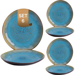 Palmer Bord Lotus 20.5 cm Zwart Turquoise Stoneware 6 stuk(s)