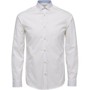 Selected Homme Heren Overhemd Oxford Wit Fijn Geruit Contrast Slim Fit - XS