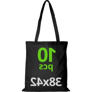 Katoenen boodschappentassen - 38 x 42 cm - verpakking met onbedrukte tassen - lange bandjes - herbruikbaar - zwart - 10 stuks cotton bag