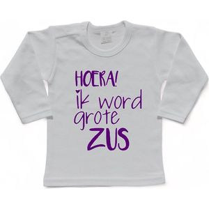 Shirt Aankondiging zwangerschap Ik word grote zus | lange mouw | paars | maat 98 zwangerschap aankondiging bekendmaking Baby big sis sister