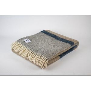 Wollen deken - Beige-blauw-grijze - 100% nieuwe wol - extra zacht - dik - warm - licht - kwaliteit - cadeau tip - Bankdeken -Veranda deken - Schapenwol deken (130*170 cm)