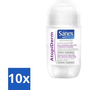 Sanex Advanced - Gevoelig - Deodorant Roller - 24h Anti-Transpirant - Geavanceerd Atopiderm - 50 ml - Bulkverpakking - 10 stuks