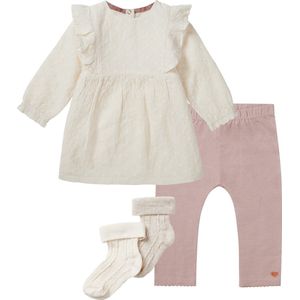 Noppies - Kledingset - Meisjes - 4delig - Jurk Venus Butter Cream - legging Vicenza Fawn - 2 paar sokjes sokjes Vevay Oatmeal - Maat 68