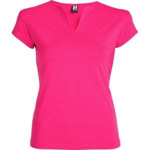 Fuchsia Dames afgeronde V-hals getailleerd t-shirt model Belice maat L