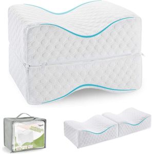 Feagar Kniekussen - Beenkussen voor zijslapen en rugslapen - Wervelkolom en heup ondersteuning - Traagschuim Kniesteurkussen - Wit