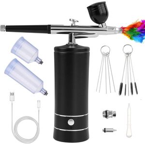 Airbrush-Set Oplaadbare Draadloze Hogedruk-Luchtborstelset - 03 mm Mondstuk - Reinigingsborstelset - Nagelkunst Make-up Schilderen Taartdecor