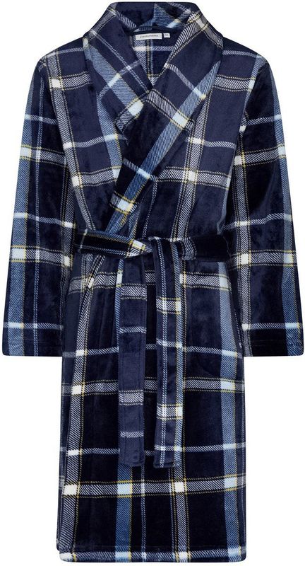 Pastunette - Navy Check - Badjas - Blauw Geruit - Fleece