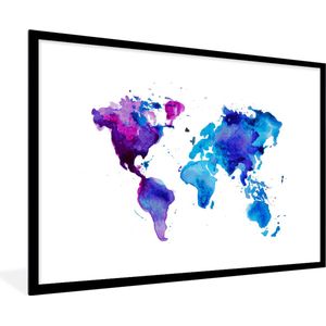Fotolijst incl. Poster - Wereldkaart - Waterverf - Paars - Kinderen - Jongens - Meisjes - 120x80 cm - Posterlijst