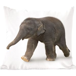 Sierkussens - Kussentjes Woonkamer - 40x40 cm - Kleine olifant tegen witte achtergrond