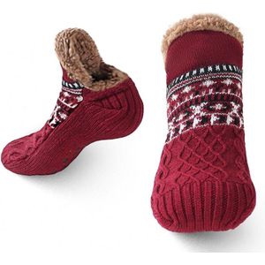 Binnensokken - Warme vloersokken - Warme herfst-/wintersokken - Sneeuwsokken, slofsokken, tapijt kopen, pantoffelsokken - Unisex - Antislip binnensokken - Rood - Past op maten 39-42