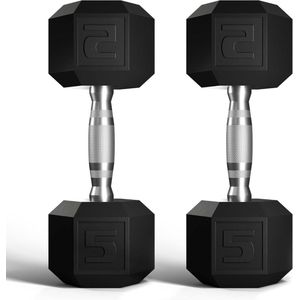 Zeskanthalterset rubber gecoate handgewichten oefeningen fitness thuis gym krachttraining 2 set